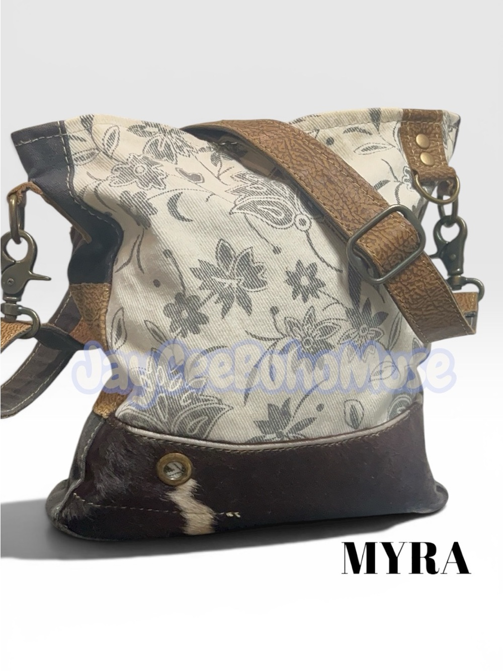 Myra Bag Cream and Brown Floral Canvas Crossbody